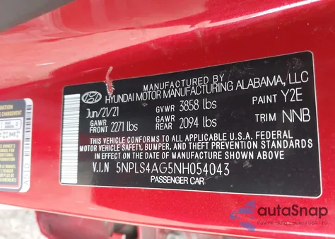 2022 Hyundai Elantra Sel from USA, damaged, VIN 5NPLS4AG5NH054043